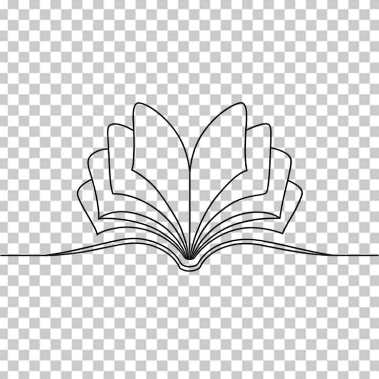 PSD dibujo de línea continua de la ilustración vectorial de apertura del libro sobre un fondo transparente