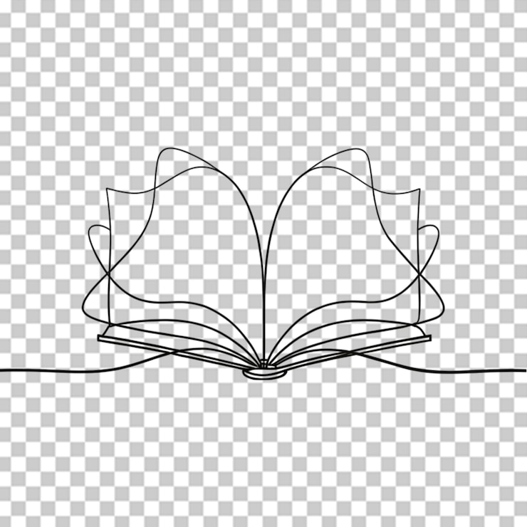 PSD dibujo de línea continua de la ilustración vectorial de apertura del libro sobre un fondo transparente