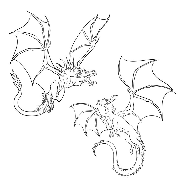 PSD un dibujo de una línea de dragón arte tatuaje diseño de tatuaje arte tatuta de dragón