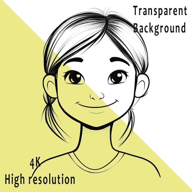 PSD dibujo de línea simple de una cara de dibujos animados un logotipo de estilo doodlestyle simple líneas negras en un fondo blanco una mujer linda fondo transparente png