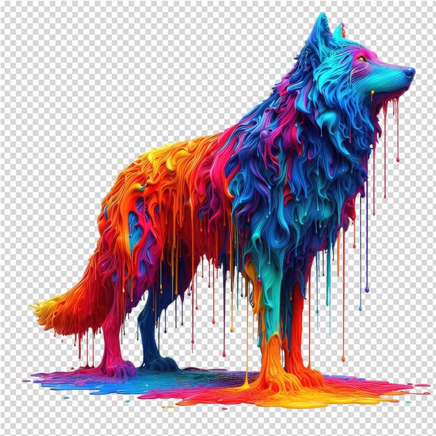 PSD un dibujo de un lobo con pintura coloreada y coloreada en él