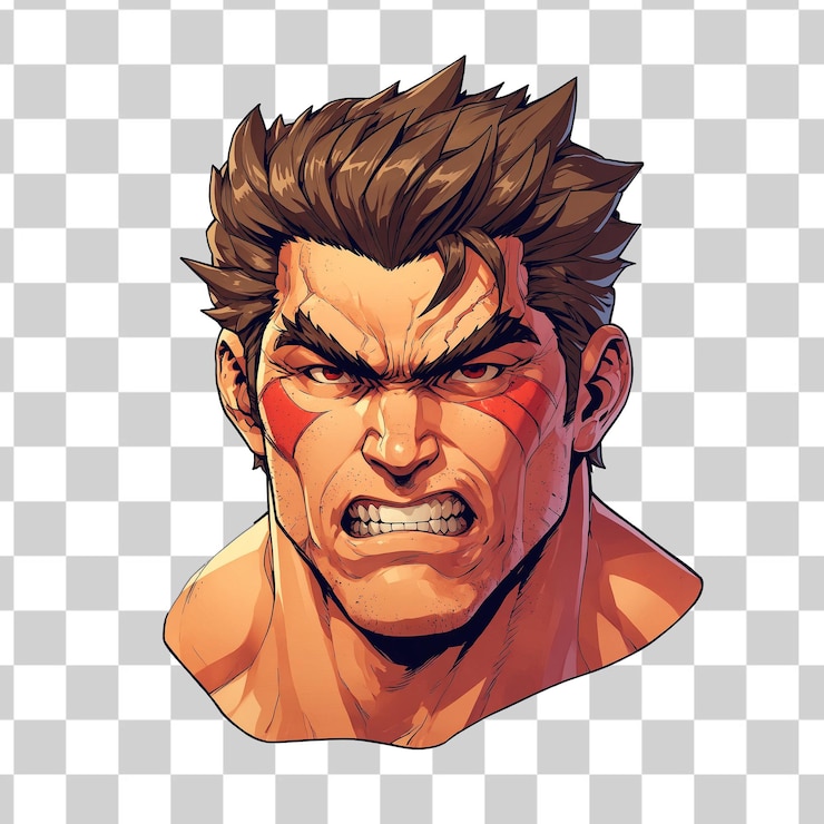 PSD un dibujo de un luchador con una cara roja y las palabras enojado