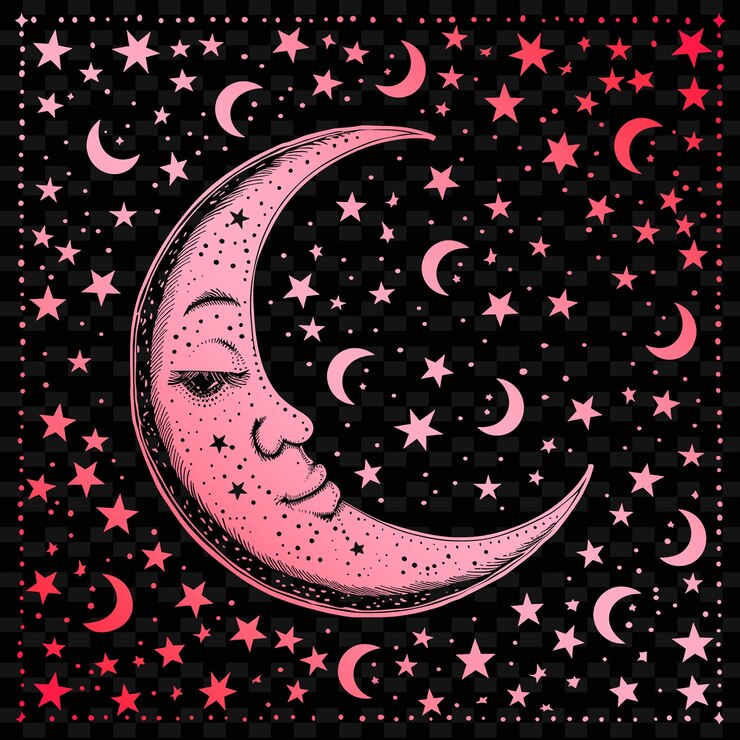 PSD un dibujo de una luna y estrellas con una chica durmiendo en él