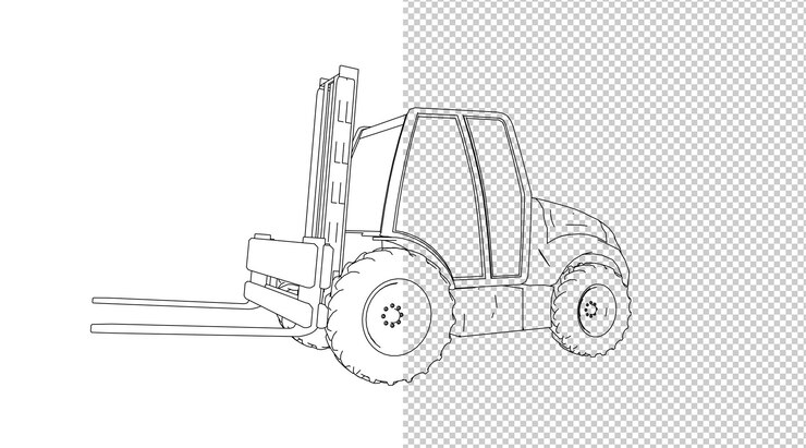 PSD dibujo a mano de camión y boceto en blanco y negro.