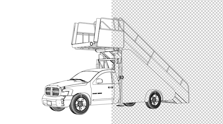 PSD dibujo a mano de coche y boceto en blanco y negro.
