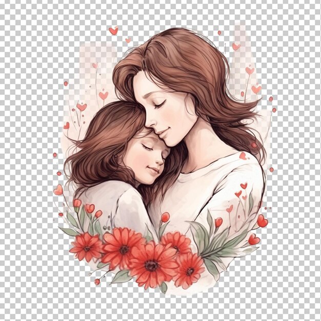 PSD dibujo a mano feliz día de la madre madre y el niño tarjeta de amor png