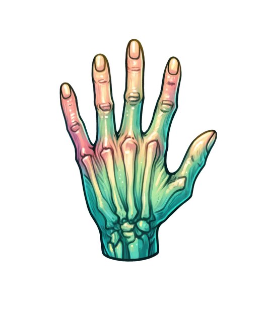 un dibujo de una mano con una mano verde que dice un en él