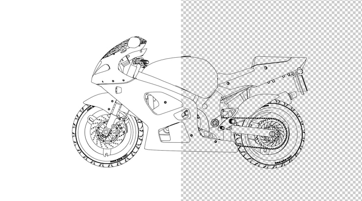 PSD dibujo a mano motor y boceto en blanco y negro.