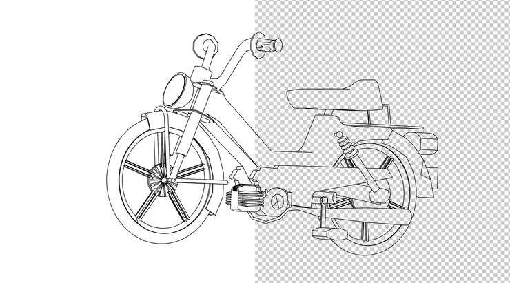PSD dibujo a mano motor y boceto en blanco y negro.