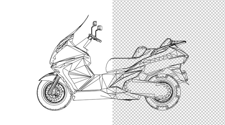 PSD dibujo a mano motor y boceto en blanco y negro.