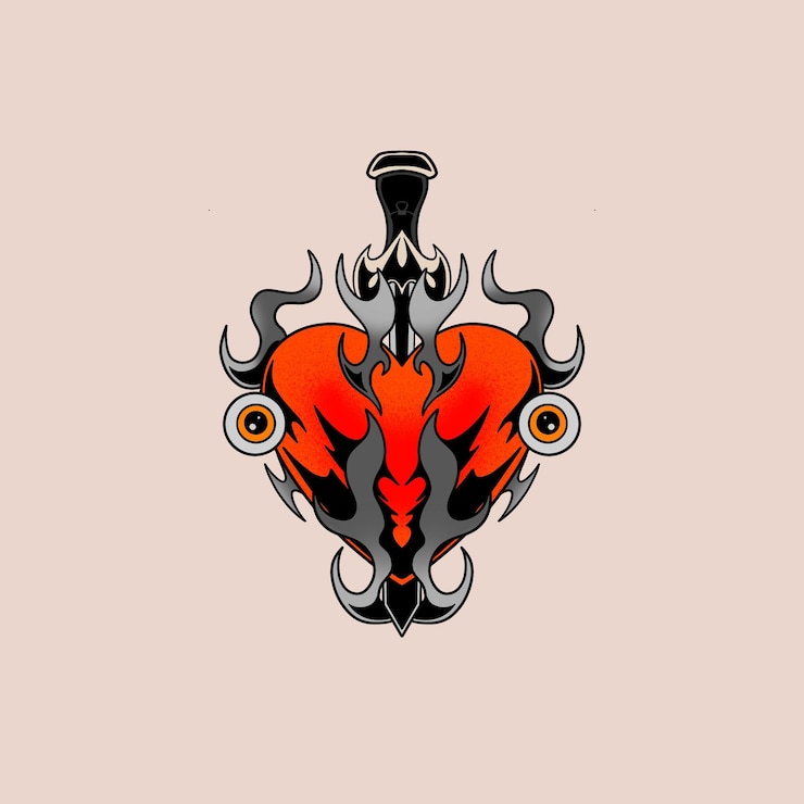 PSD un dibujo de una mariposa roja y naranja con ojos y un cuerpo rojo