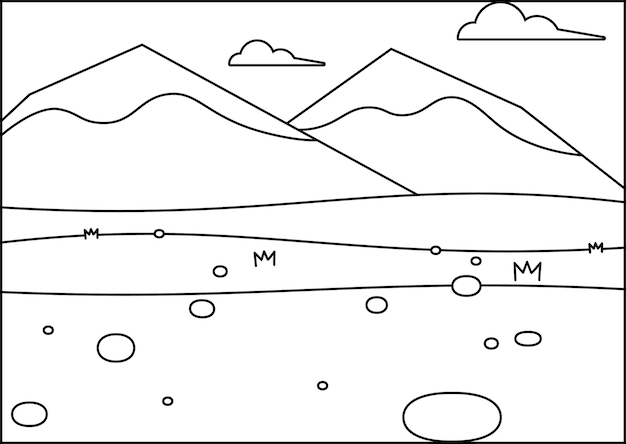 un dibujo de las montañas con las letras m y m por encima de ellas