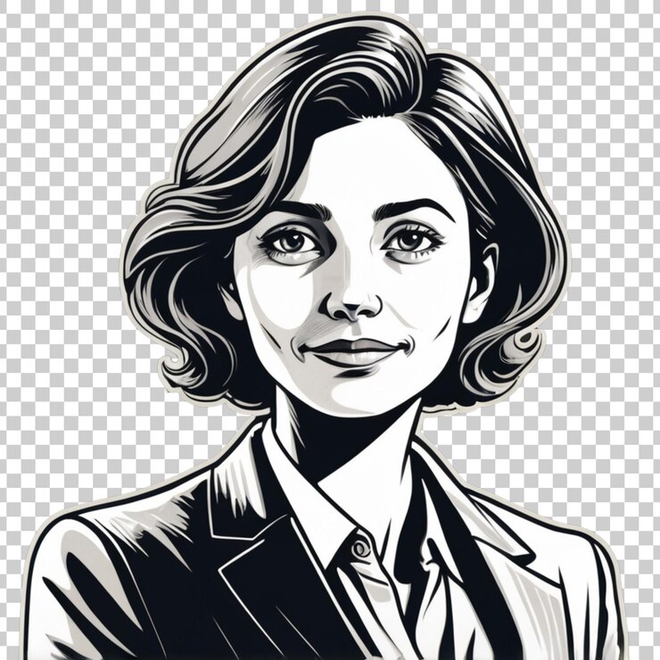 PSD un dibujo de una mujer con un fondo blanco y negro