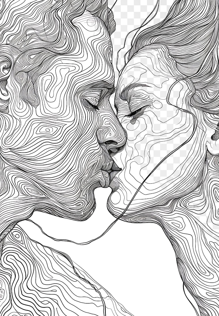 PSD un dibujo de una mujer y un hombre con las palabras amor en él