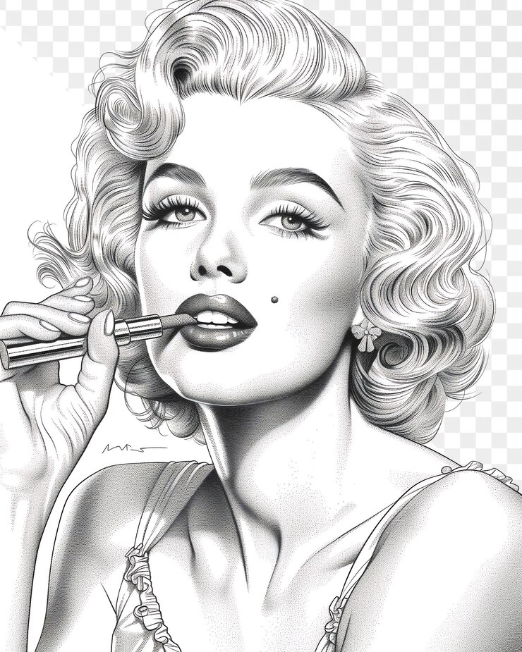 PSD un dibujo de una mujer con un lápiz labial en la cara