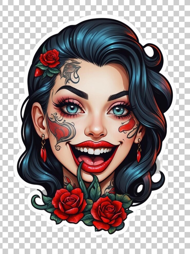PSD un dibujo de una mujer con un tatuaje en la cabeza