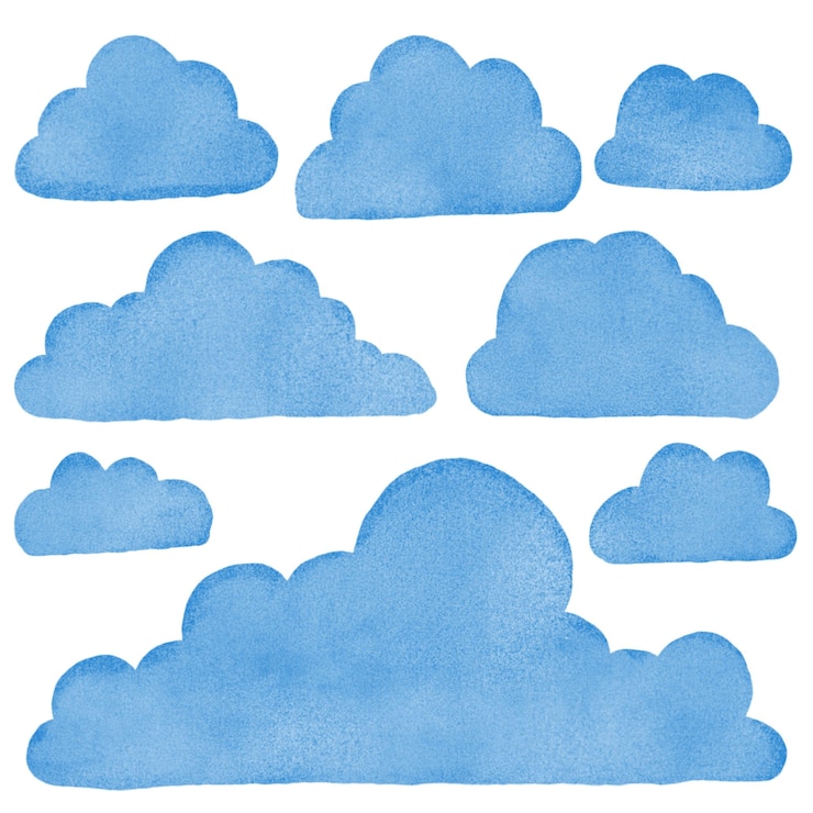 PSD un dibujo de una nube azul y blanca con un fondo azul y blanco