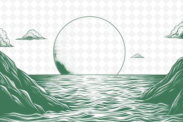 un dibujo de una ola que tiene una imagen de una escena de la playa