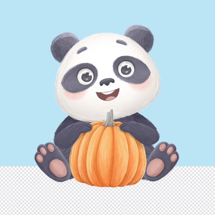 PSD un dibujo de un oso panda sentado en una calabaza