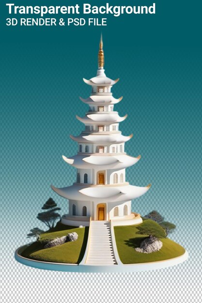 PSD un dibujo de una pagoda con un edificio en la parte superior