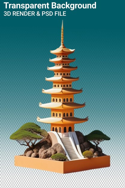 PSD un dibujo de una pagoda con una pagoda en el fondo