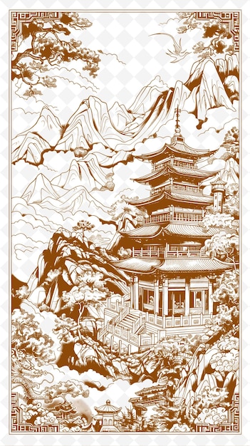 PSD un dibujo de una pagoda por persona