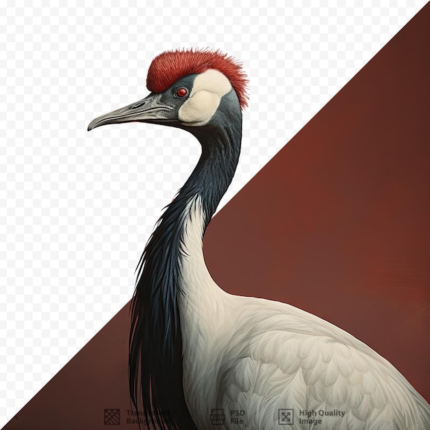 PSD un dibujo de un pájaro con la cabeza roja y un fondo blanco y negro.