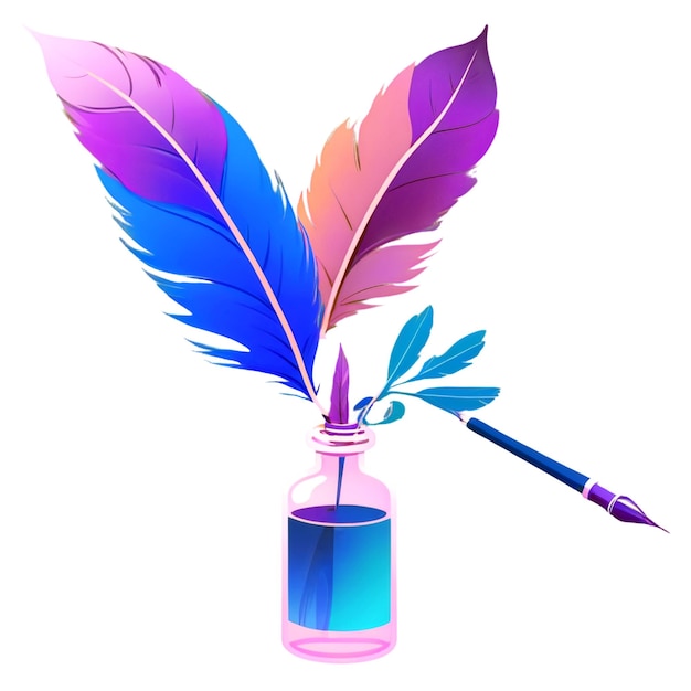 un dibujo de una pluma con un lápiz de color en él