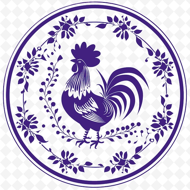 PSD un dibujo de un pollo con un fondo azul con un patrón floral