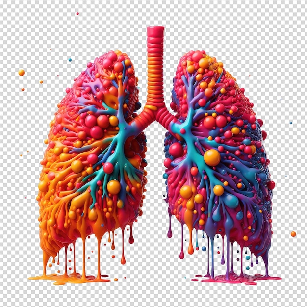 PSD un dibujo de un pulmón con líquido de color y manchas de color