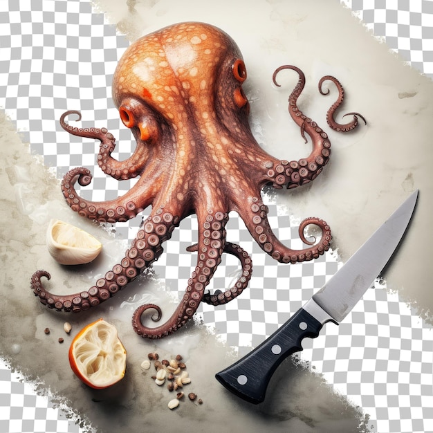 PSD un dibujo de un pulpo y un cuchillo con un cuchillo