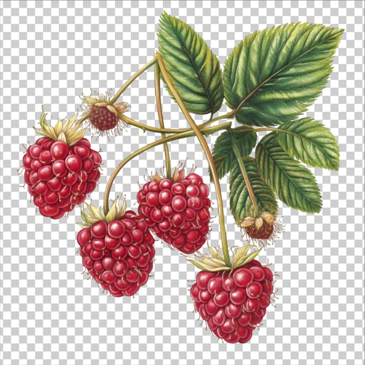 PSD un dibujo de un ramo de frambuesas con hojas en un fondo transparente