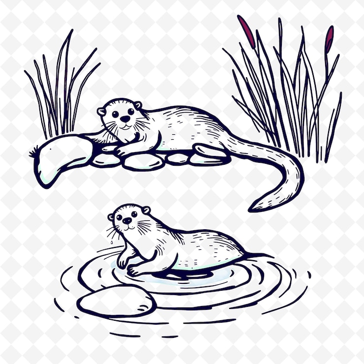 PSD un dibujo de una rata y un castor con un pez en él