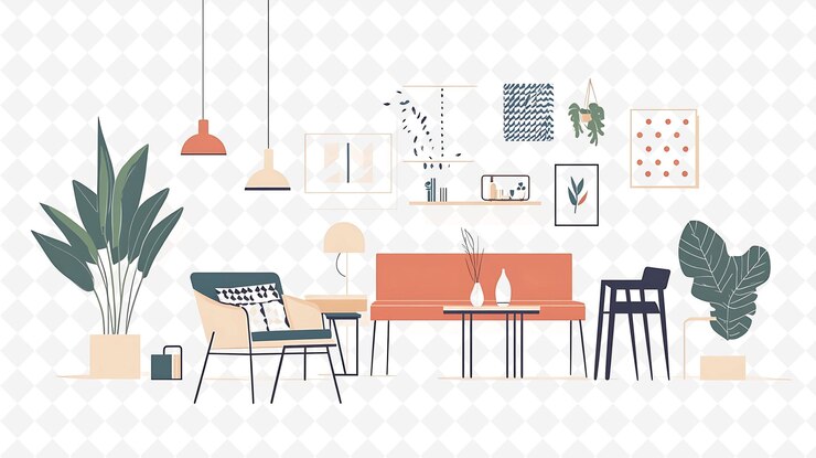 PSD un dibujo de una sala de estar con una mesa y sillas