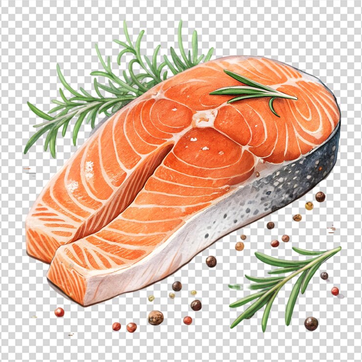 PSD un dibujo de un salmón con una rama de pino en la parte superior