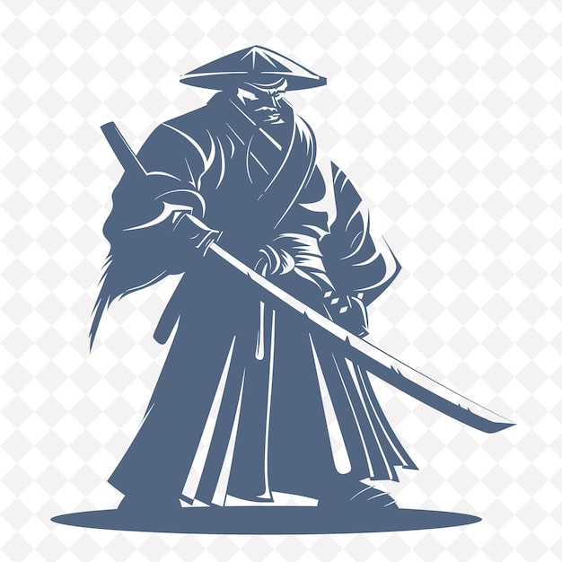 PSD un dibujo de un samurai con una espada delante de él