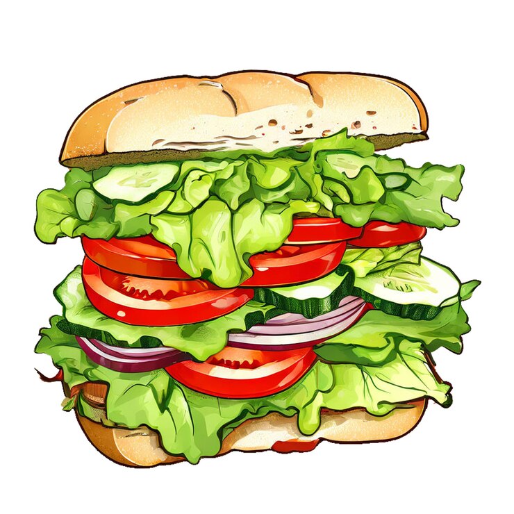 PSD un dibujo de un sándwich con una imagen de lechuga y tomate