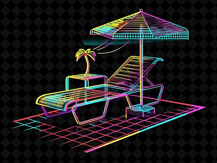 PSD un dibujo de una silla de playa con una palmera en ella