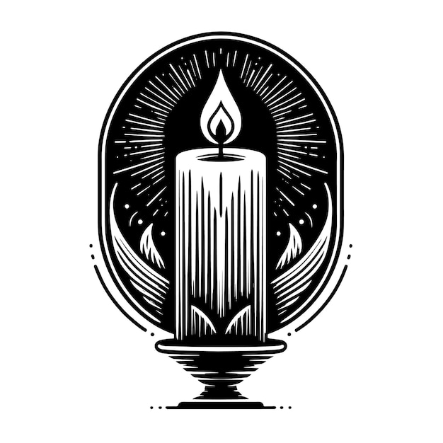 Dibujo de silueta en blanco y negro de una vela blanca en llamas
