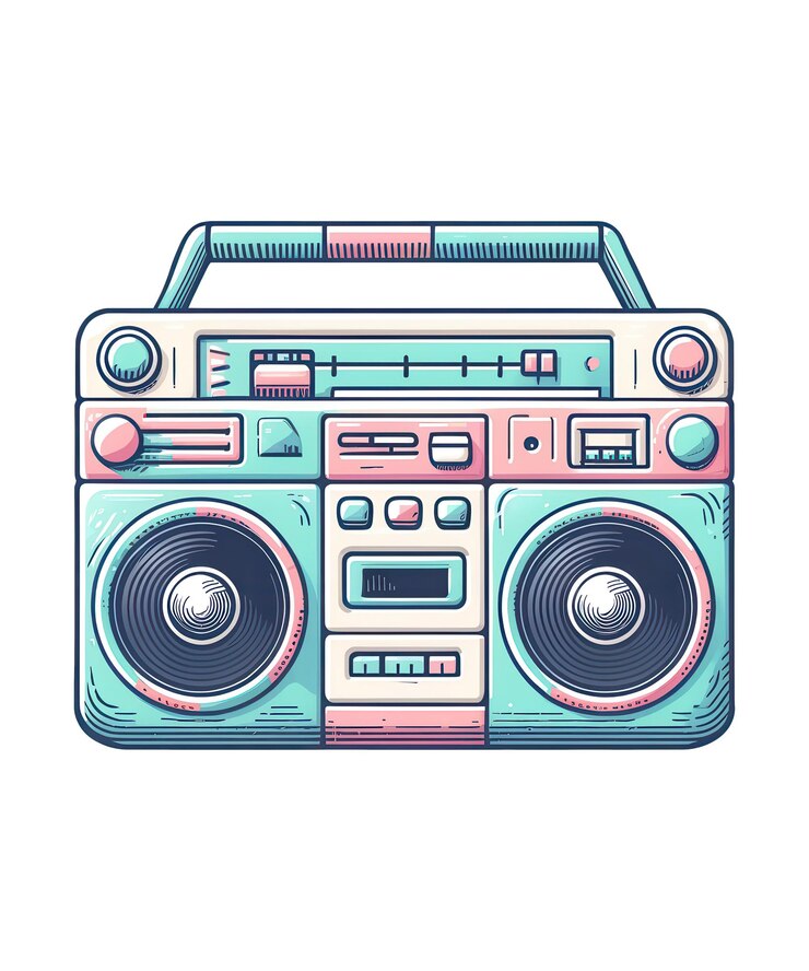 PSD un dibujo de un sistema de música con un diseño azul y verde en el frente