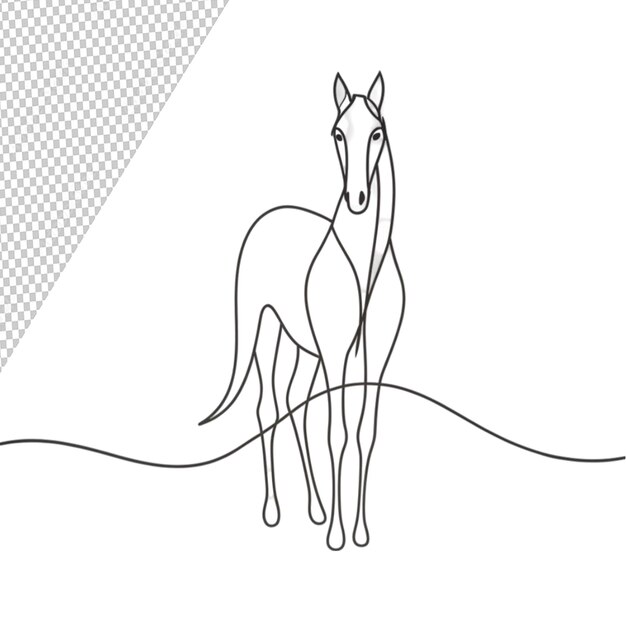 dibujo de una sola línea continua de un caballo aislado sobre un fondo transparente