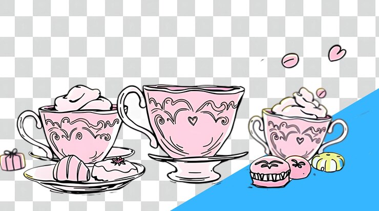 PSD un dibujo de una taza de té rosa con corazones en ella