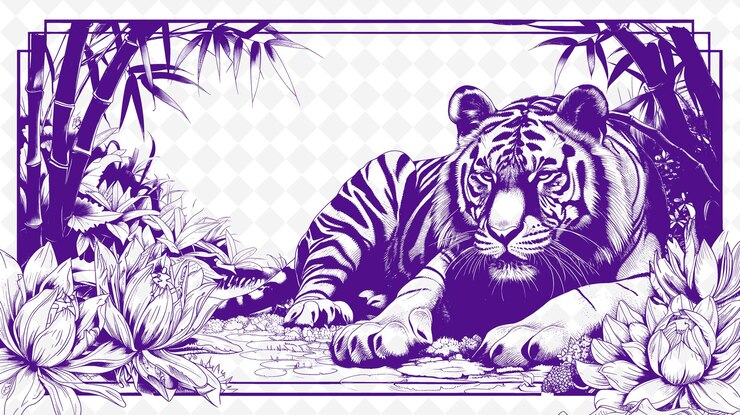 PSD un dibujo de un tigre con una palmera en el fondo