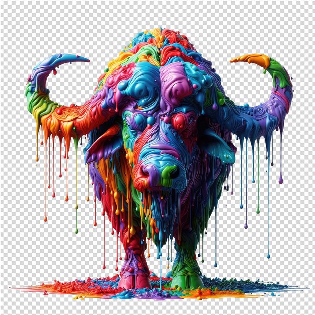 PSD un dibujo de un toro con una cara colorida y la palabra 