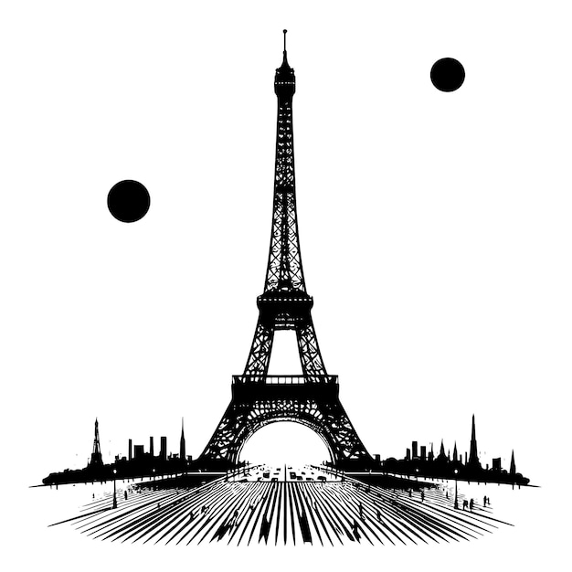 PSD un dibujo de una torre con las palabras torre eiffel en él