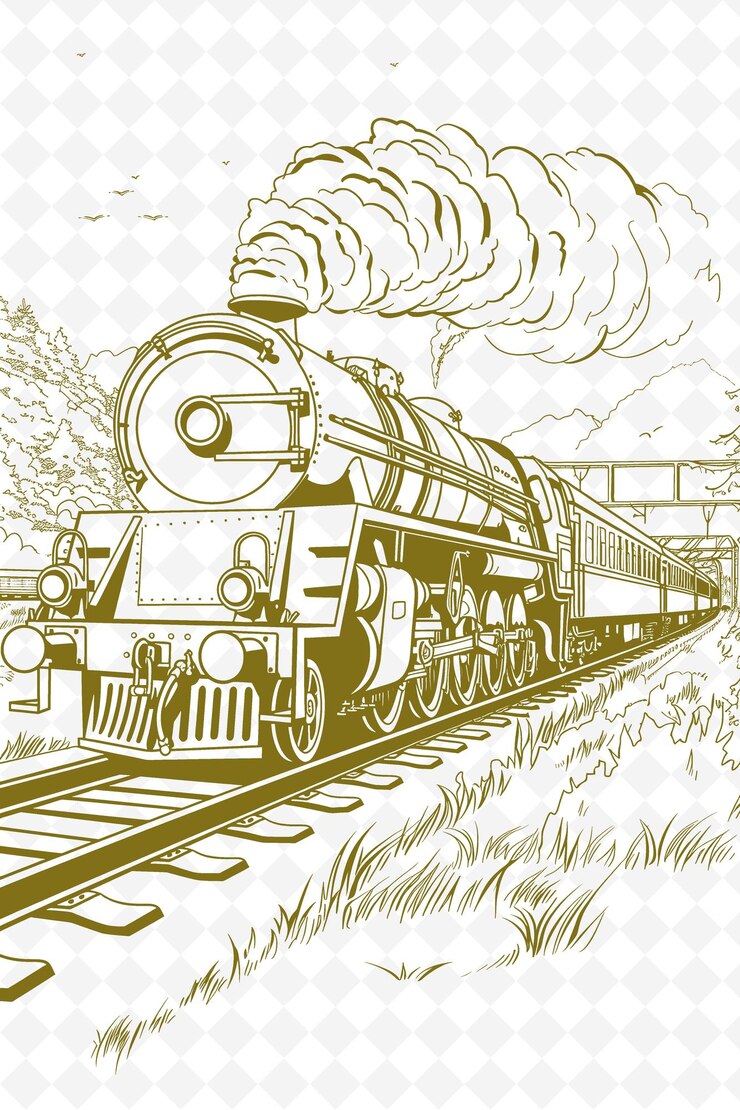 PSD un dibujo de un tren con un tren en el frente y las palabras vapor en el frente
