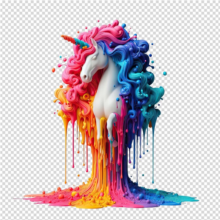 PSD un dibujo de un unicornio con una melena y cola de color arco iris