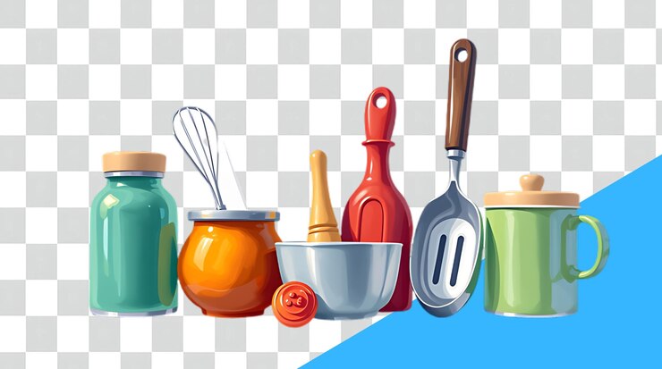 PSD un dibujo de un utensilio de cocina con un utensilios de cocina en el fondo