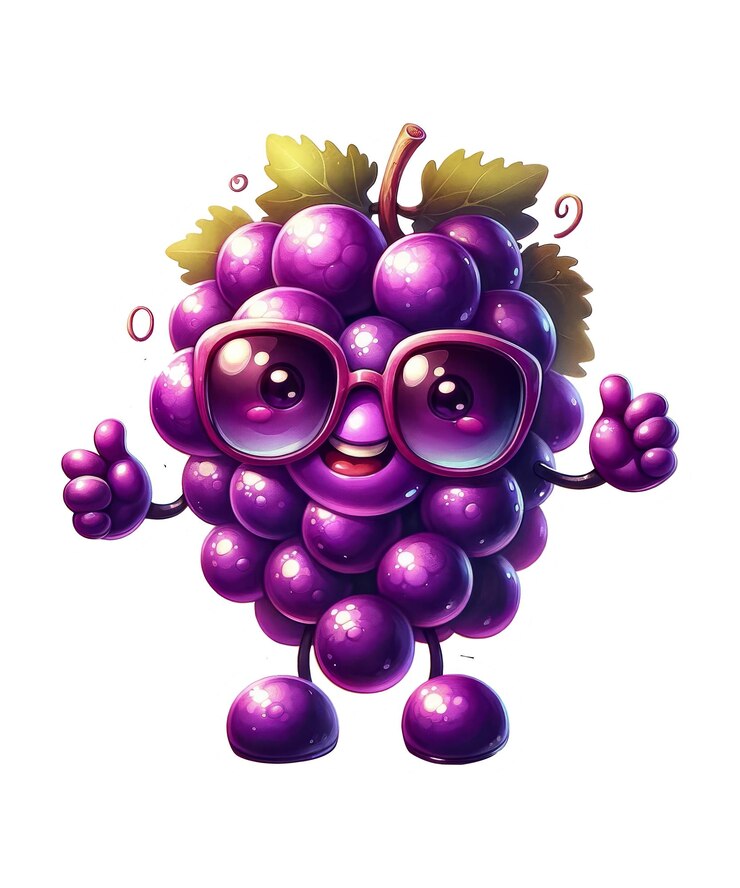 PSD un dibujo de uvas púrpuras con gafas y un par de gafas