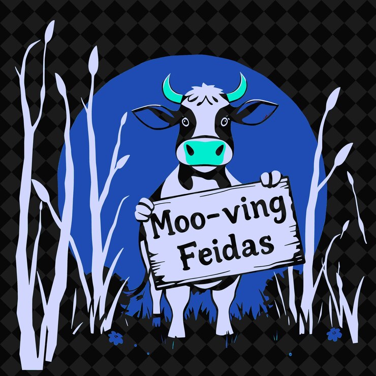 PSD un dibujo de una vaca con un letrero que dice "vaca"
